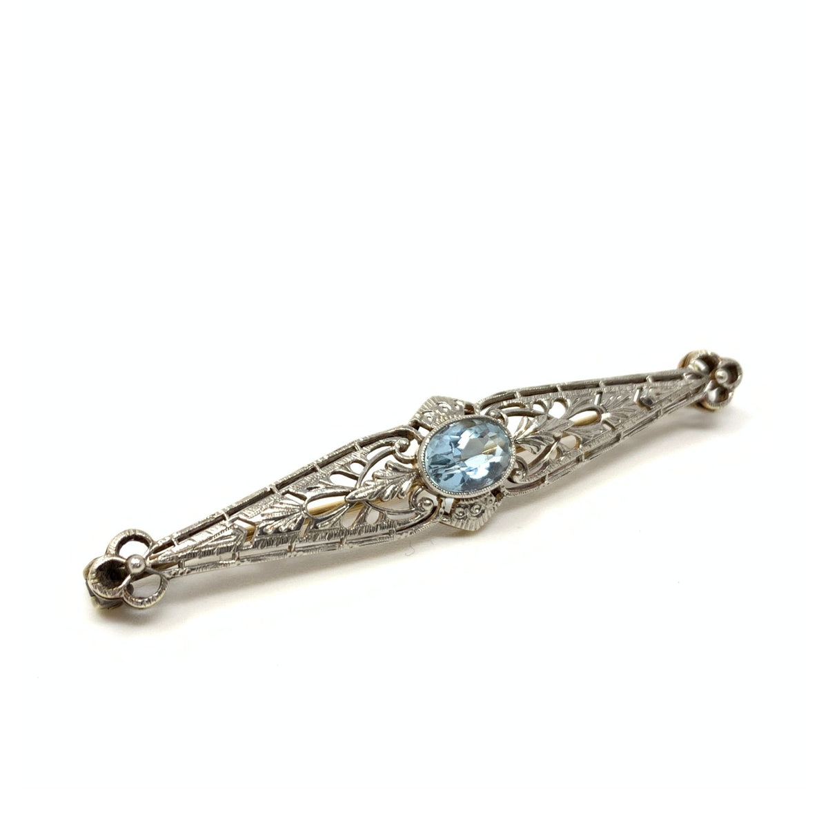 14K Gold Aquamarine Antique Brooch