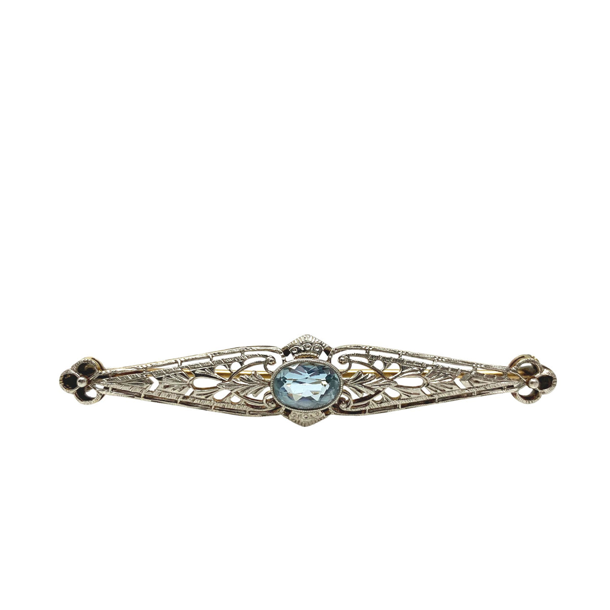 14K Gold Aquamarine Antique Brooch