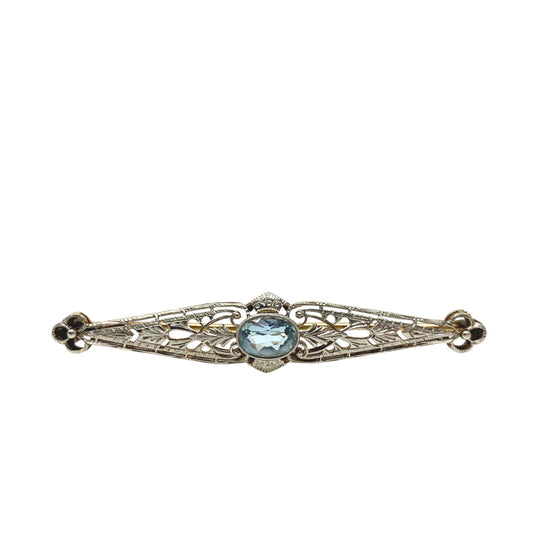 14K Gold Aquamarine Antique Brooch