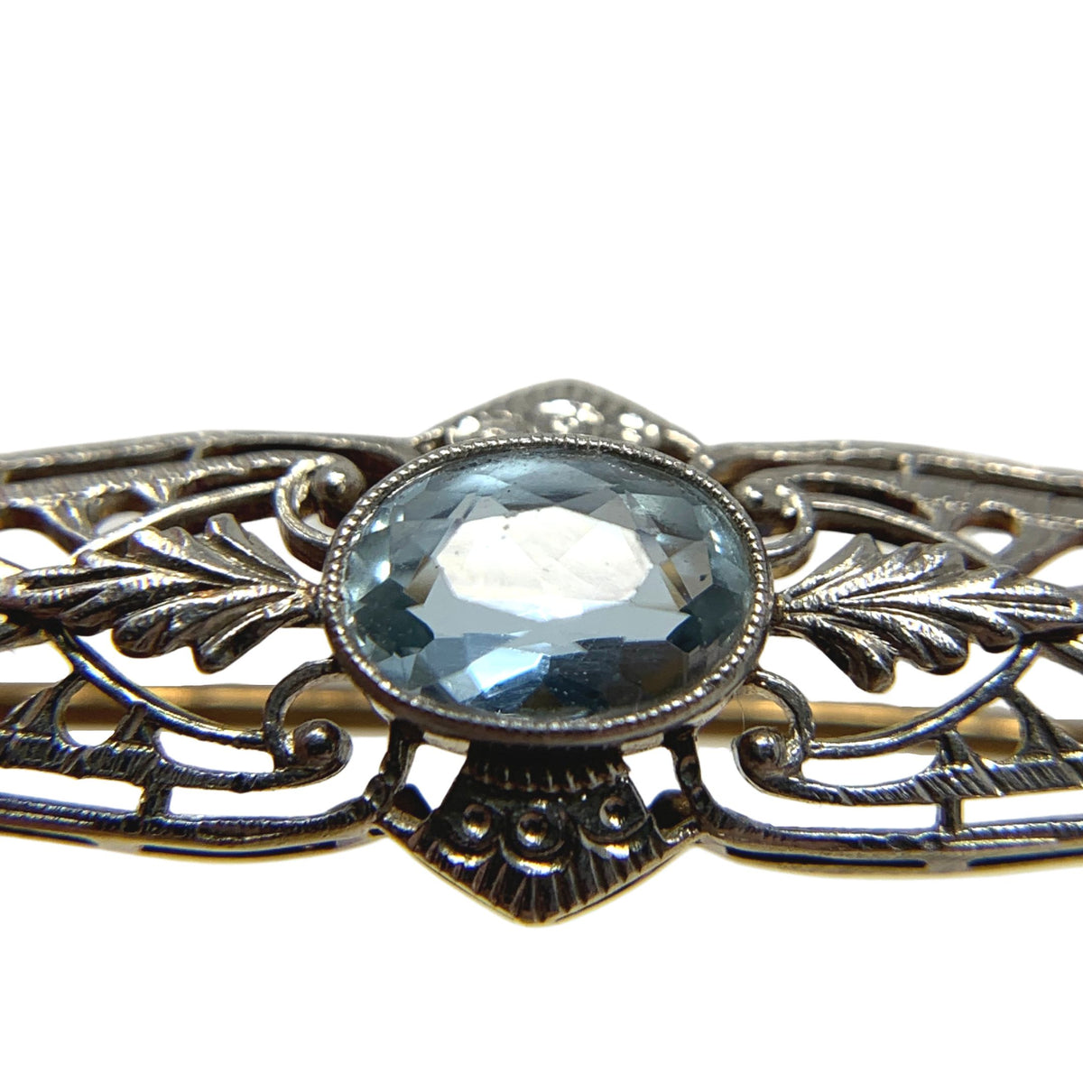 14K Gold Aquamarine Antique Brooch