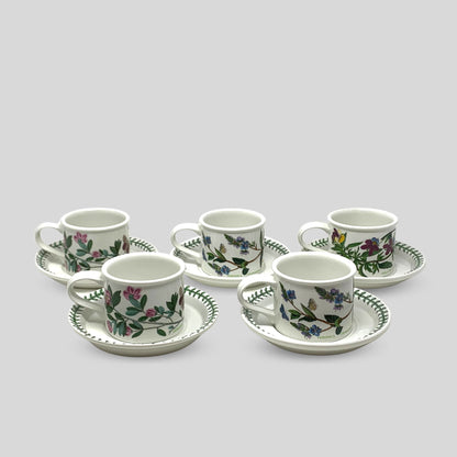 Portmeirion Set of 5 Botanic Garden Drum Teacups & Saucers (10pcs)