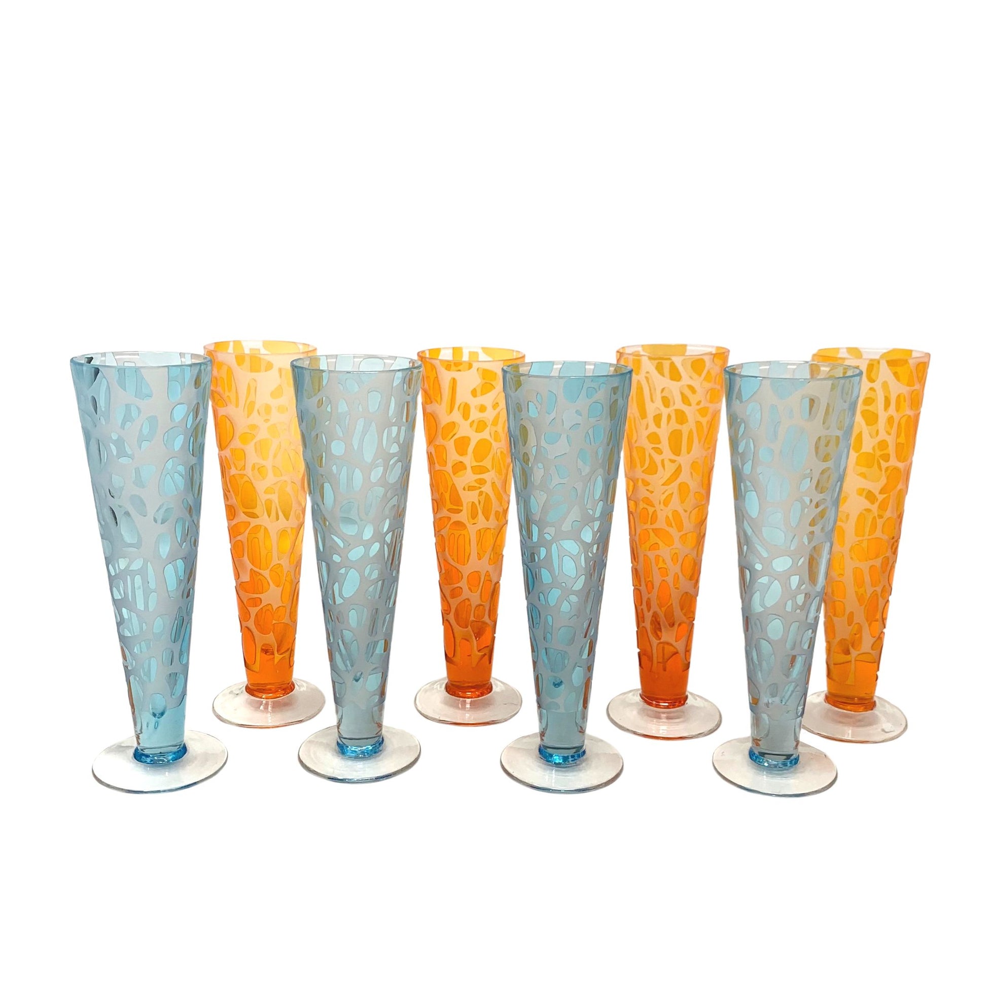 Cuttings set of 6 champagne flute glasses in multicoloured - Polspotten