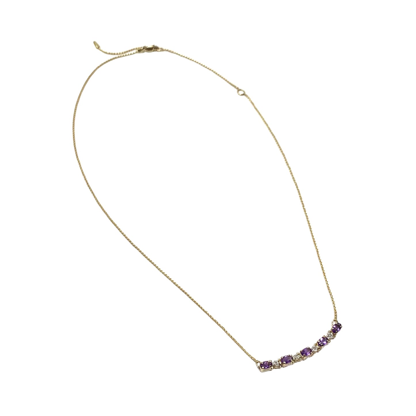 14K Gold Amethyst & Diamond Adjustable Length Necklace
