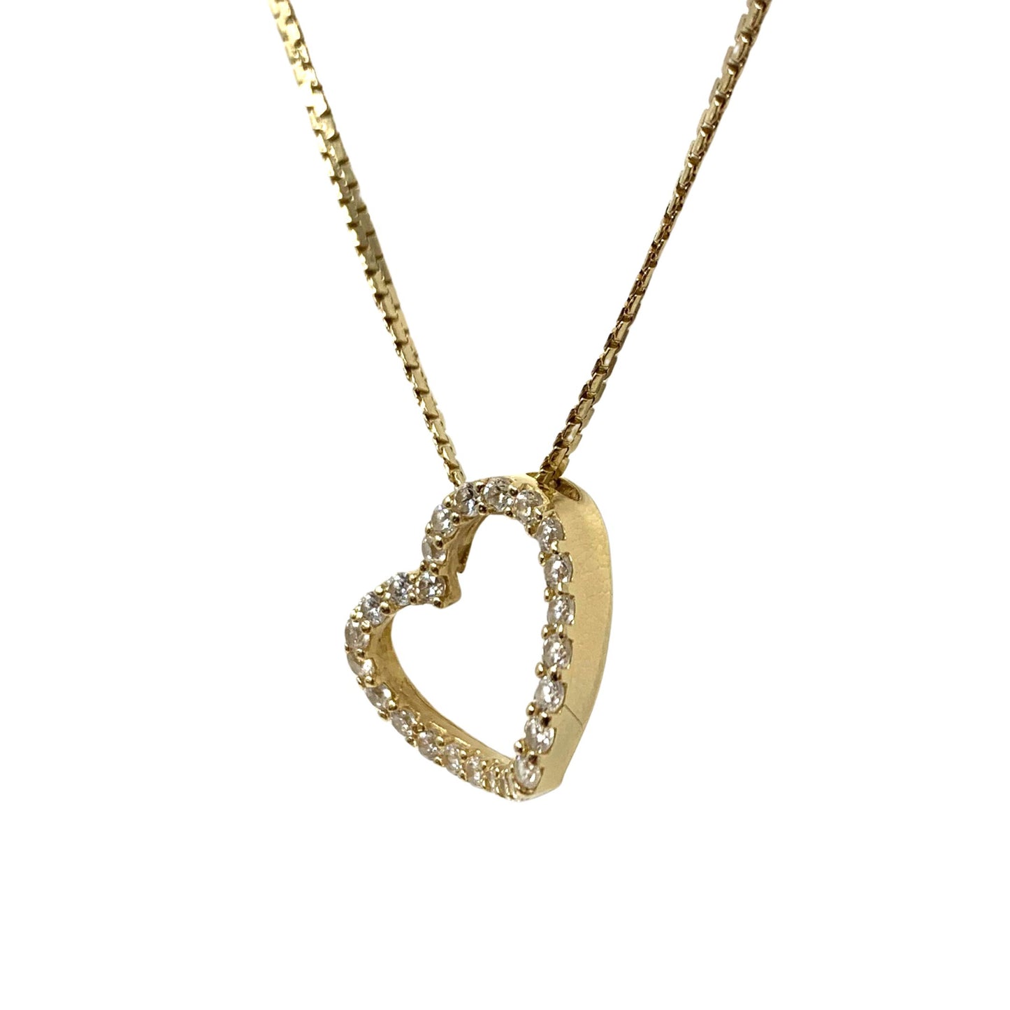 14K Gold 20” Sliding Cubic Zirconia Heart Necklace 5.1g