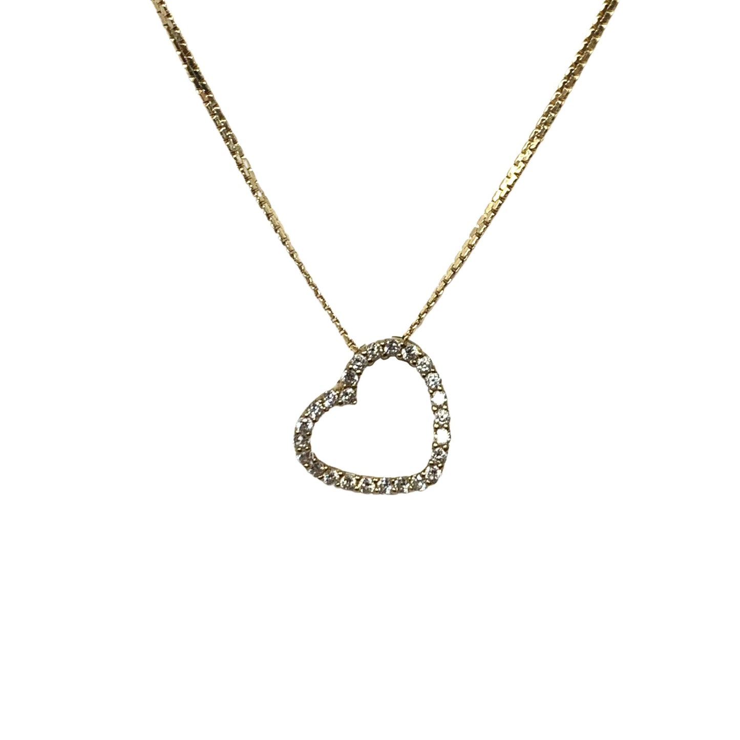 14K Gold 20” Sliding Cubic Zirconia Heart Necklace 5.1g