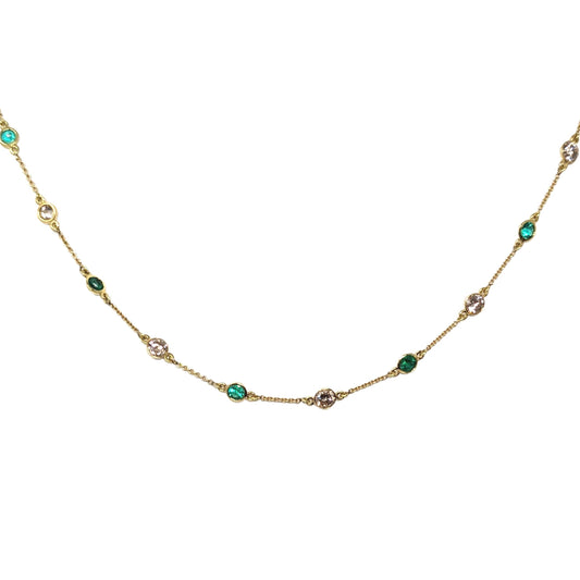 18K Gold Diamond & Natural Emerald 16” Necklace
