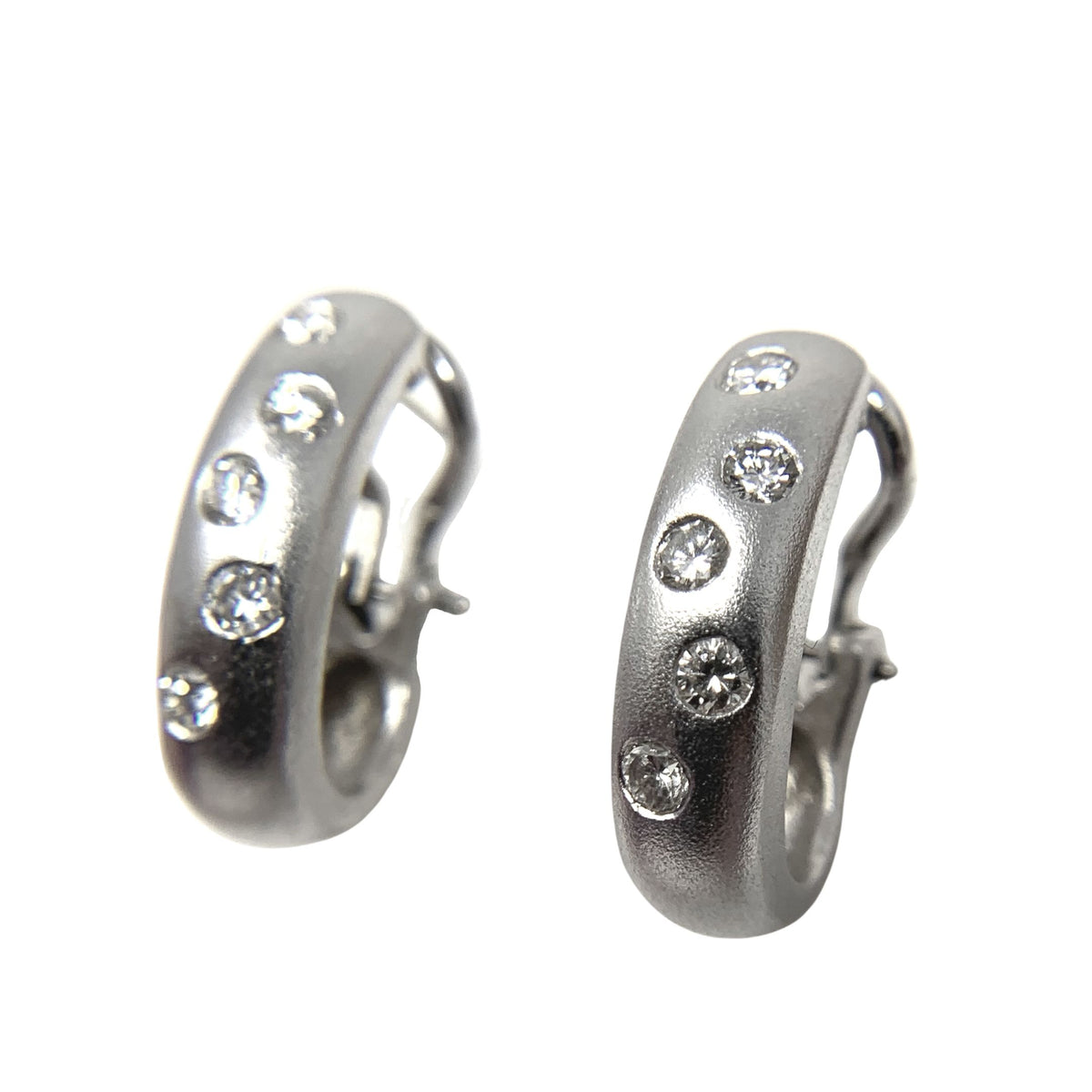 14K Gold Diamond (.70ct) Matte Finish White Gold Earrings