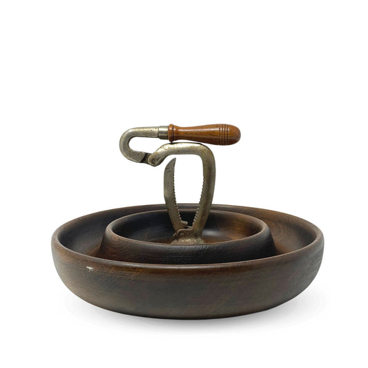 Vintage Wooden Nut Bowl With Attached Nutcracker