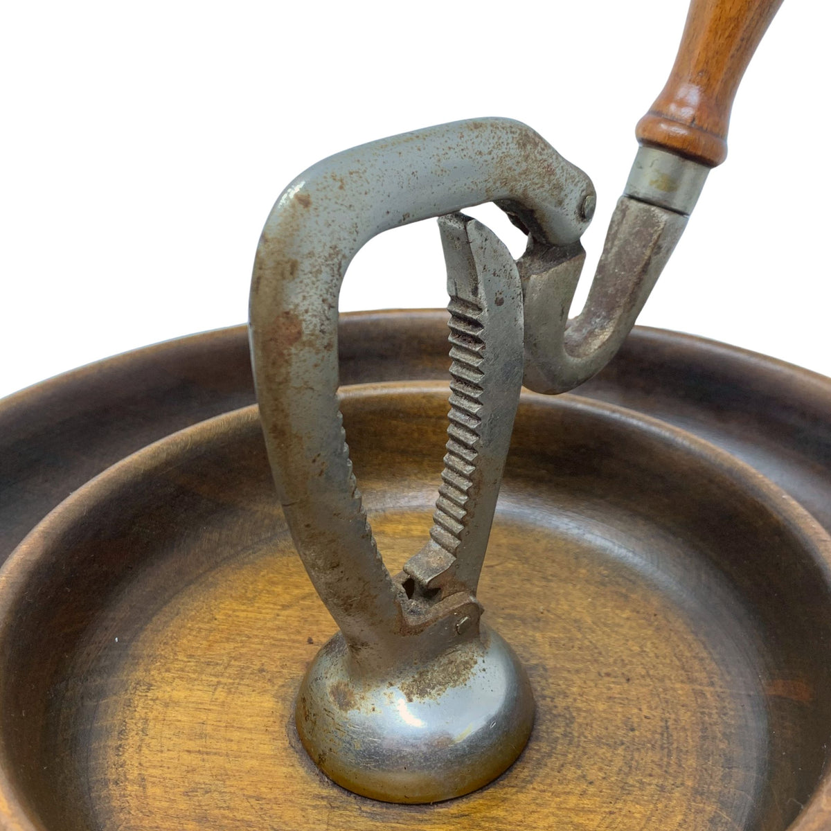 Vintage Wooden Nut Bowl With Attached Nutcracker