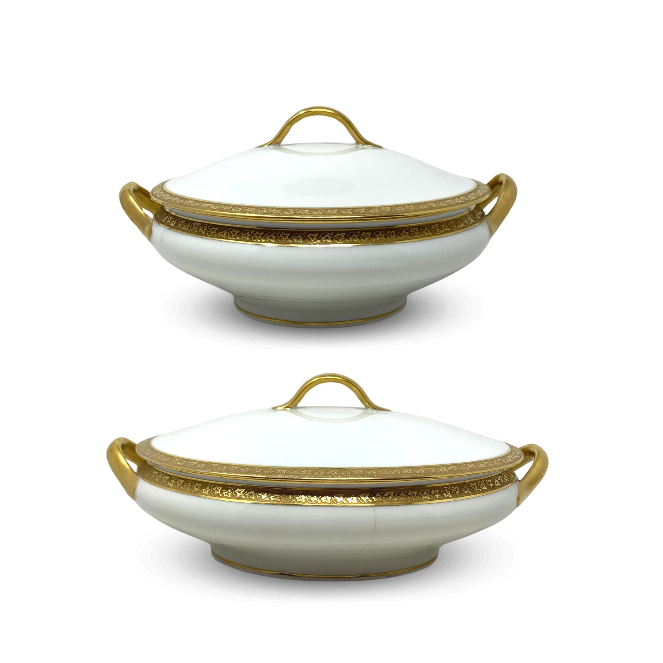 Antique A. Lanternier Limoges Porcelain Pair of Covered Vegetable