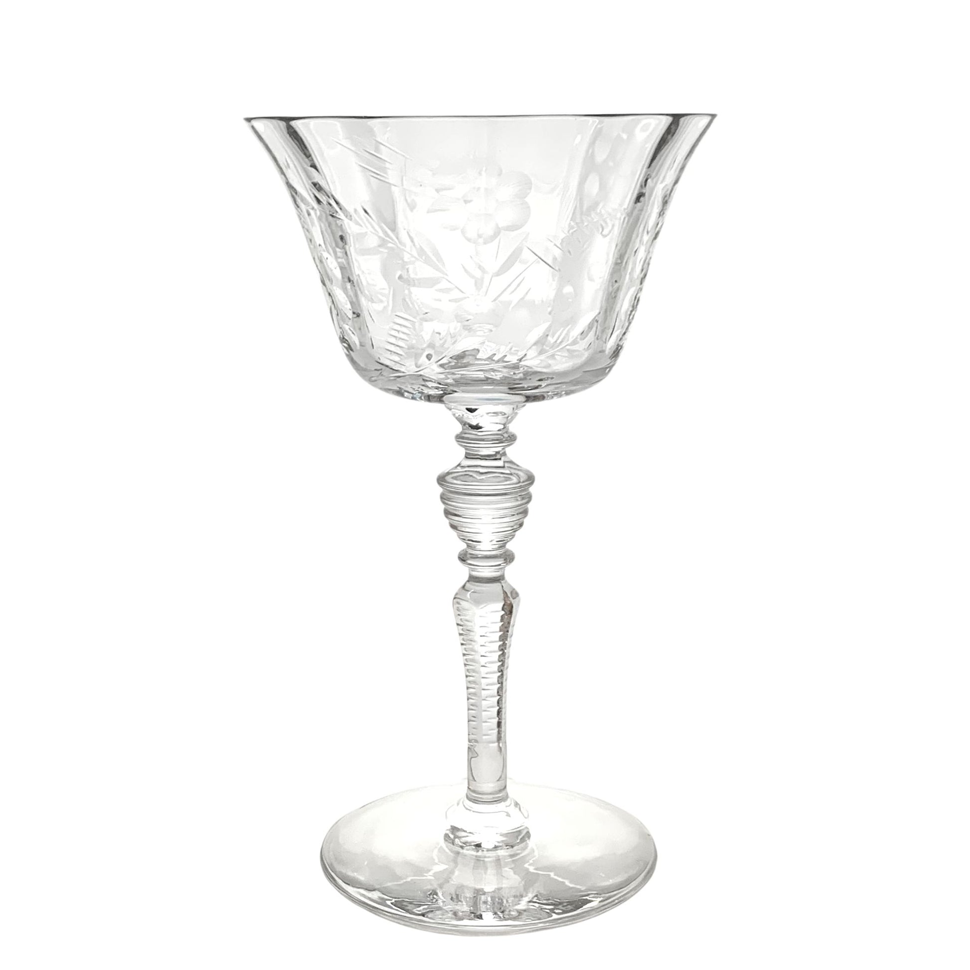 6 Vintage Etched Tall Wine Glasses Water Goblets, Rock Sharpe