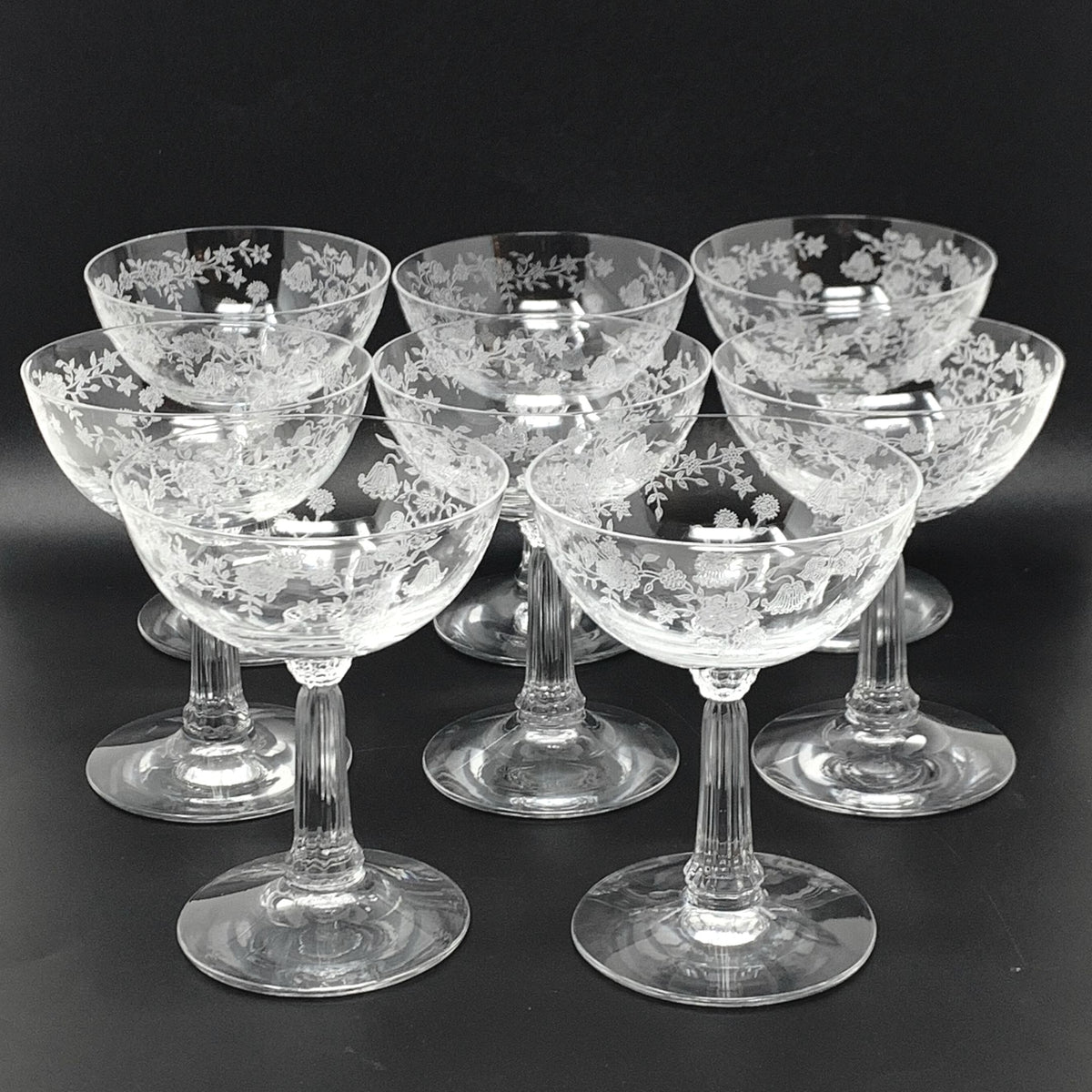 Fostoria Crystal "Bouquet" Champagne/Tall Sherbet Glasses (8)