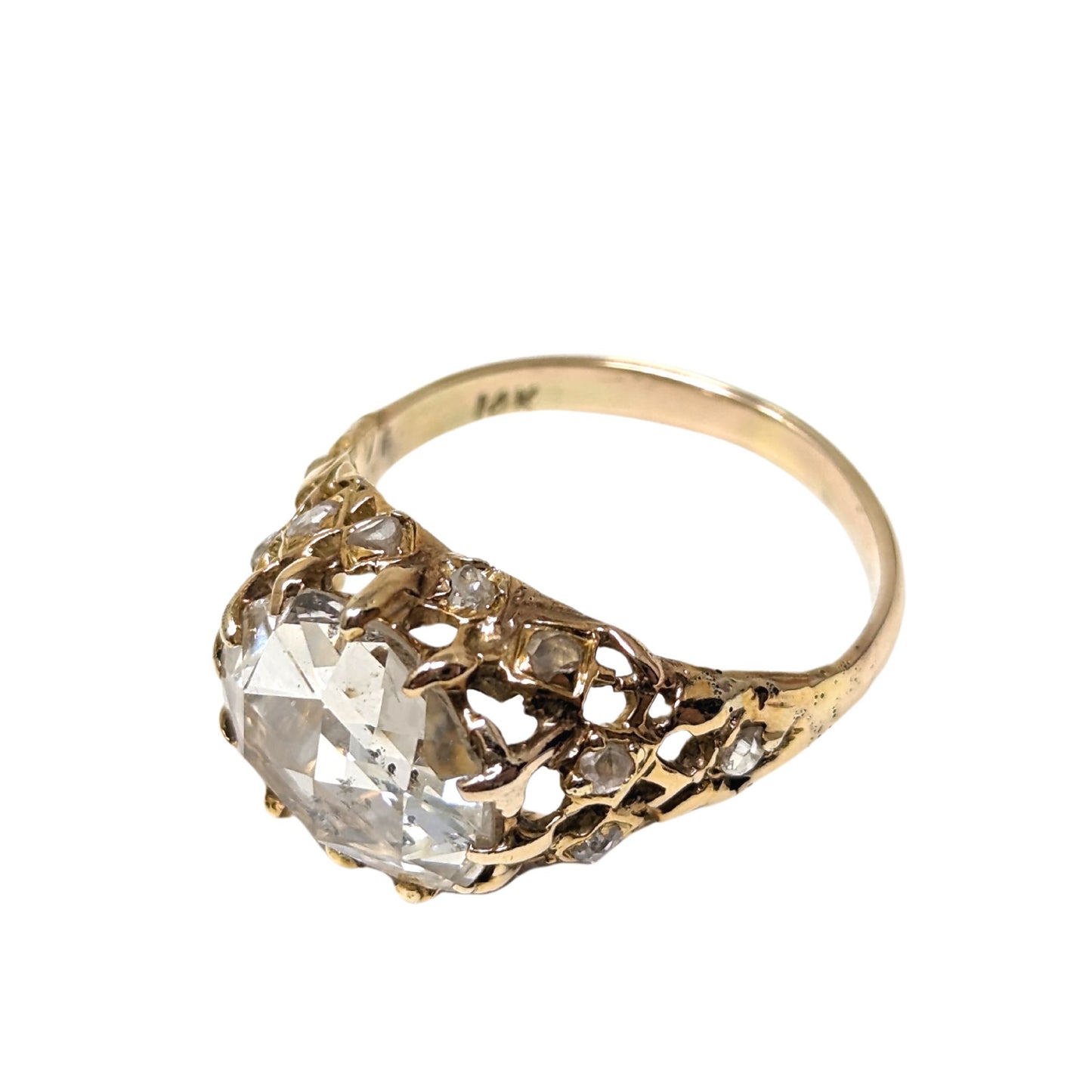 14K Gold Antique 3+ Ct Rose Cut Diamond Wedding Ring Set
