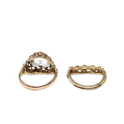 14K Gold Antique 3+ Ct Rose Cut Diamond Wedding Ring Set