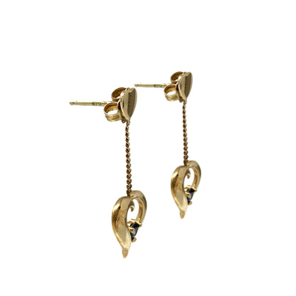 14K Gold Blue Sapphire Heart Drop Earrings