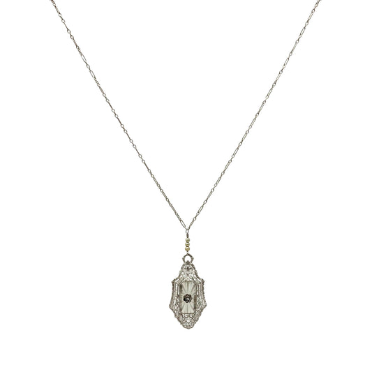 10K Gold Antique Diamond & Venetian Glass 16.5” Filigree Necklace