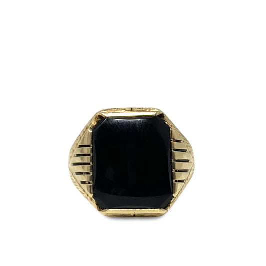 10K Gold Antique Art Deco Black Onyx Ring Size - 7.75