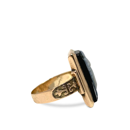 14K Rose Gold Antique Grecian Full Figure Cameo Ring Size - 3.25