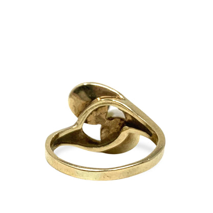 10K Gold Vintage Jade & Pearl Ring Size-3.5
