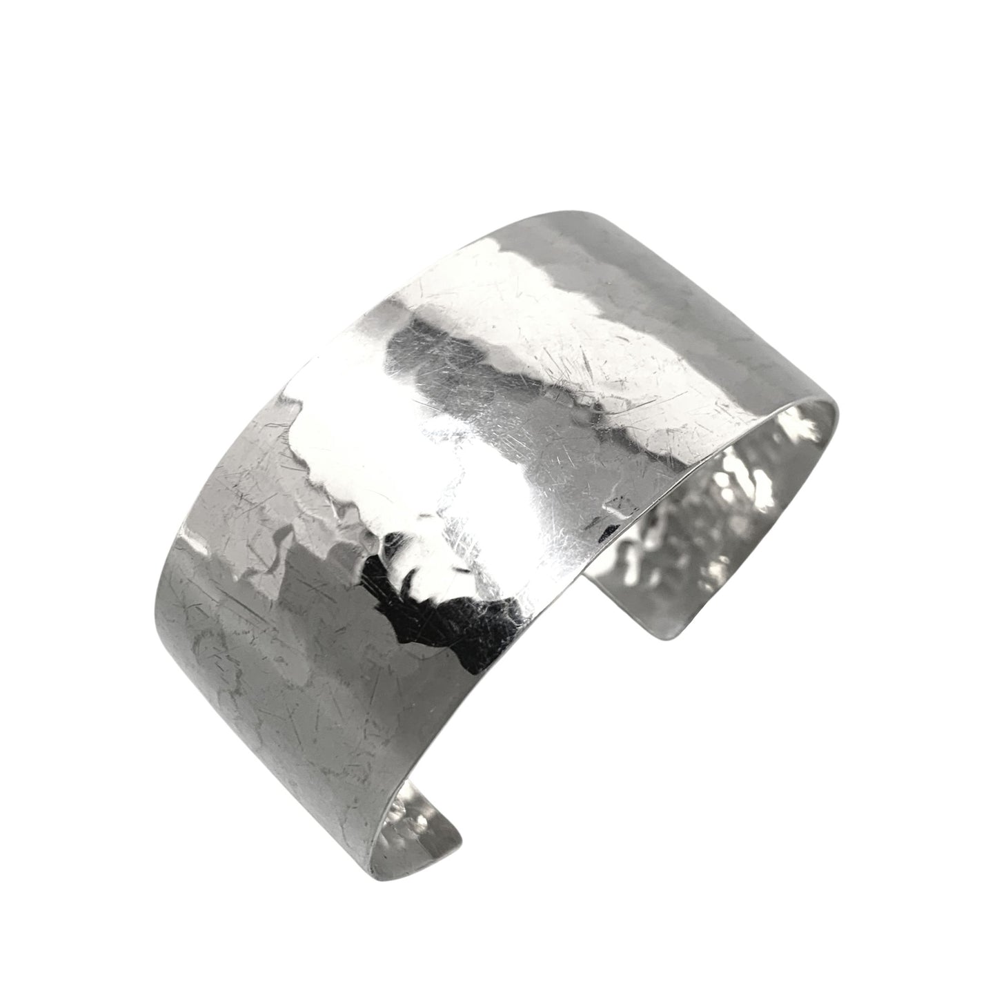 Hammered Sterling Silver 27mm Wide 6” Adjustable Cuff Bracelet