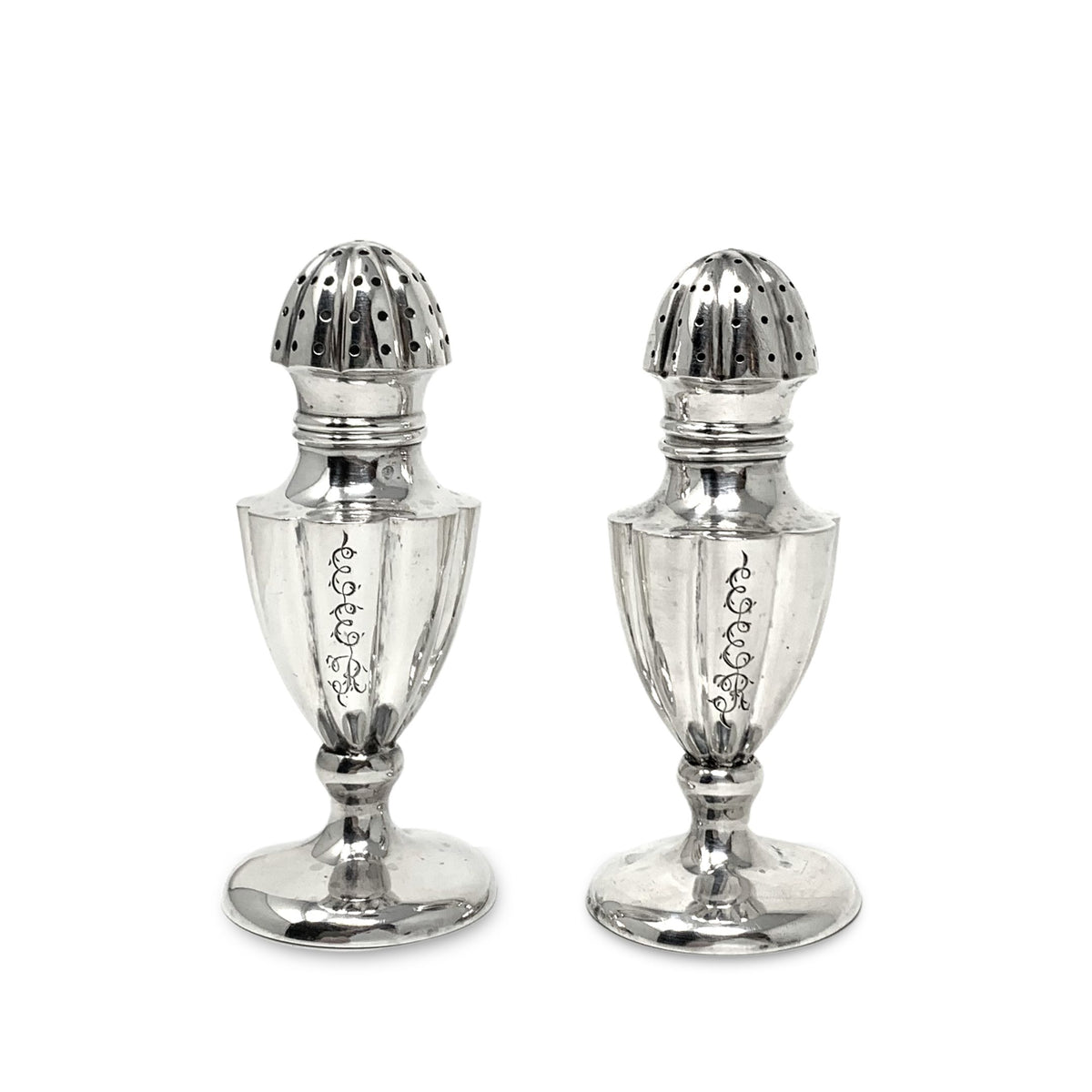 L&H Delux Sterling Silver Monogrammed Salt & Pepper Shakers