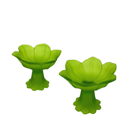 Westmoreland Satin Glass Green Asian Lotus Candleholders/ Footed Bowls (Pair)