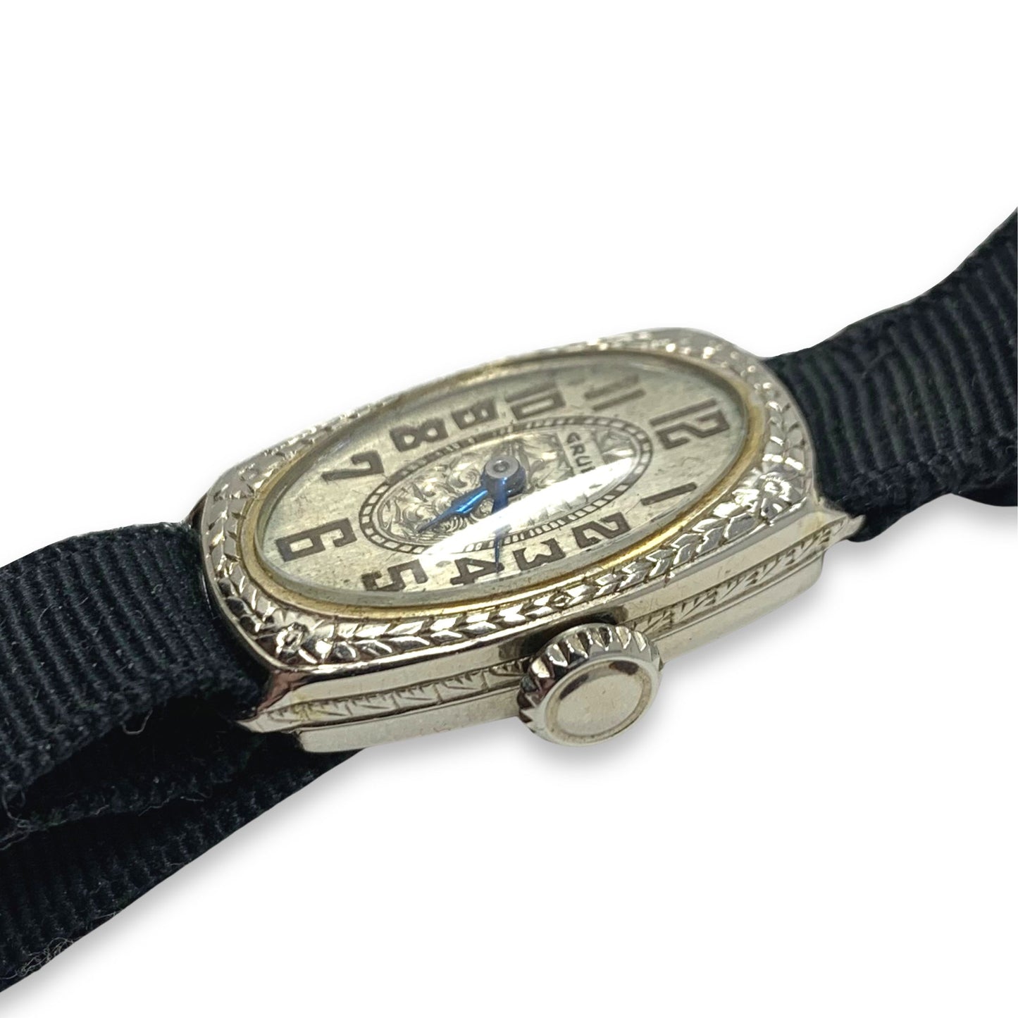 Gruen 1920's Art Deco 14K White Gold 15J Ladies Ribbon Band Wristwatch