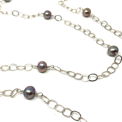 Sterling Silver & Pearl 52” Designer Chain Necklace