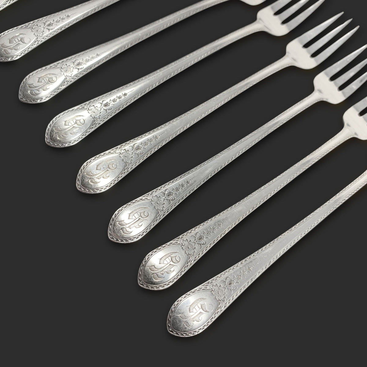 Lunt Early American Sterling Silver "H" Monogrammed Cocktail Forks (12)