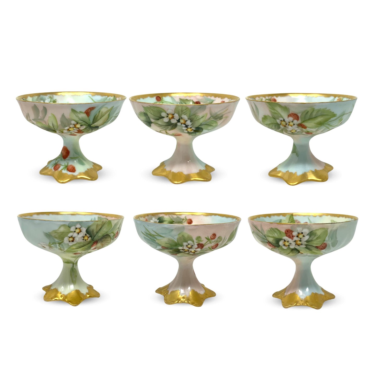 Haviland Limoges Antique Covered Strawberry Dish & (6) Punch/ Sherbet Cups