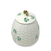 Belleek Basket Weave Shamrock Lidded Honey Pot