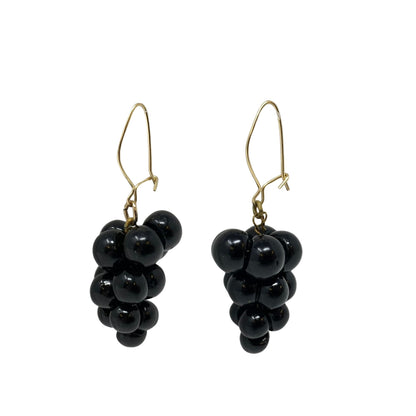 10K Gold Vintage Black Onyx Grape Earrings