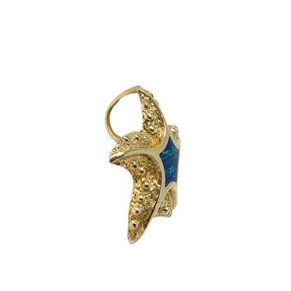 14K Gold Black Opal Starfish Pendant