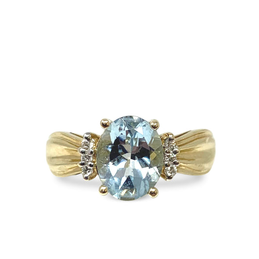 14K Gold 1.75ct Aquamarine & Diamond Ring - Size 7