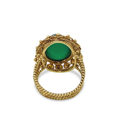 18K Gold Vintage Custom Chrysoprase Ring - Size 8