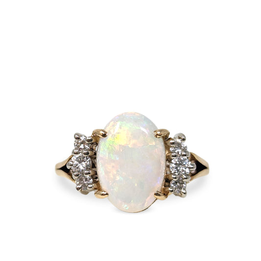 14K Gold Opal & Diamond Ring - Size 6.25
