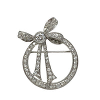 Vintage 14K White Gold Diamond Wreath & Bow Brooch