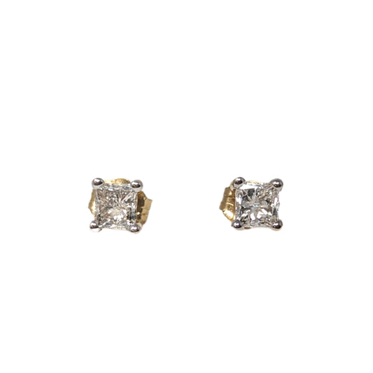 14K Gold 1/2tcw Princess Cut Diamond Stud Earrings