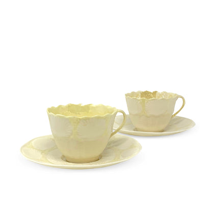 Belleek "New Shell Yellow" Pair of Cups & Saucers (4pcs)(5th Mark)