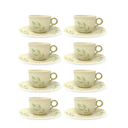 Belleek "Enchanted Holly" Set of 8 Cups & Saucers (16pcs)
