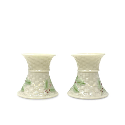 Belleek "Enchanted Holly" Candlesticks (Pair)