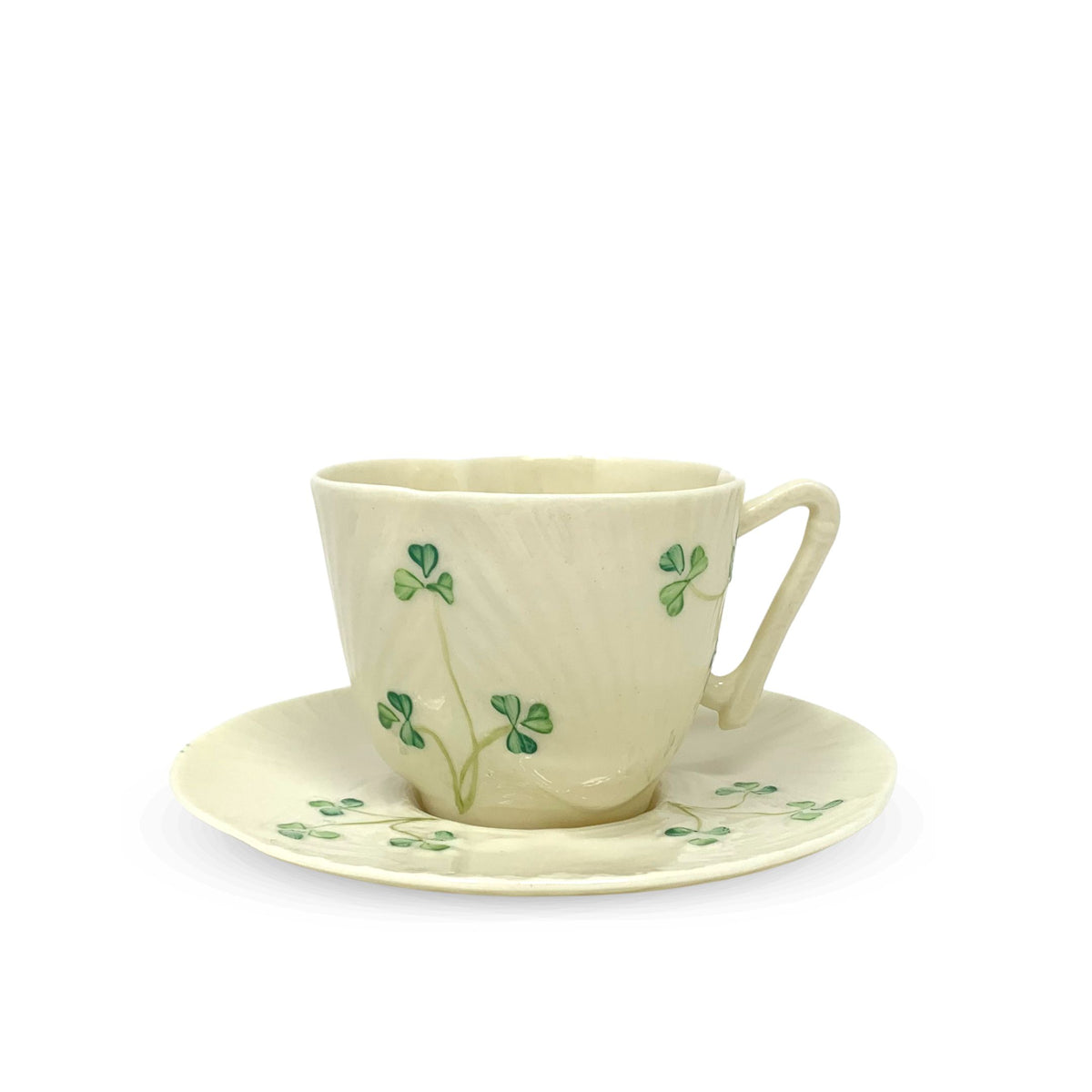 Belleek "Harp Shamrock" Cups & Saucers (7)