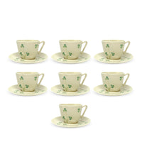 Belleek "Harp Shamrock" Cups & Saucers (7)