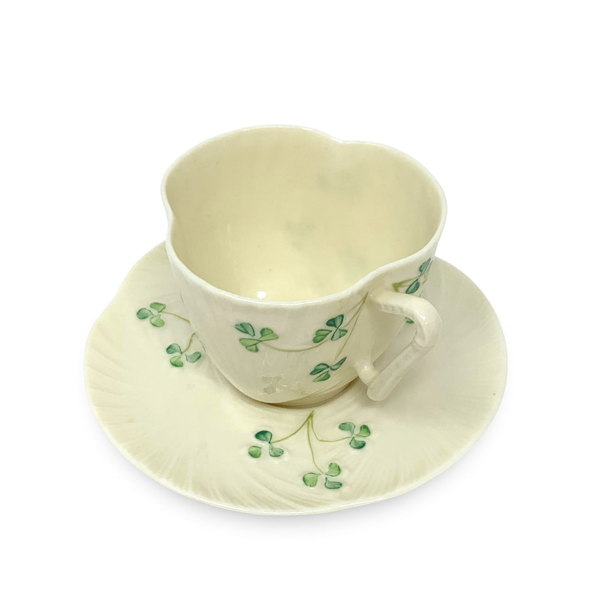 Belleek "Harp Shamrock" Cups & Saucers (7)