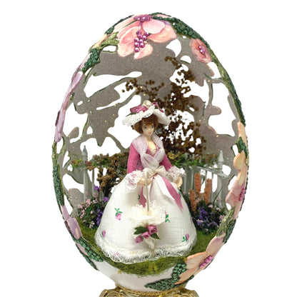 Spring Themed Hand Decorated Rhea Egg Under Glass Dome