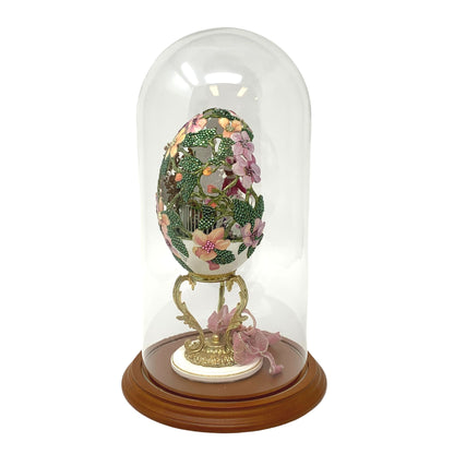 Spring Themed Hand Decorated Rhea Egg Under Glass Dome