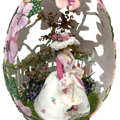 Spring Themed Hand Decorated Rhea Egg Under Glass Dome