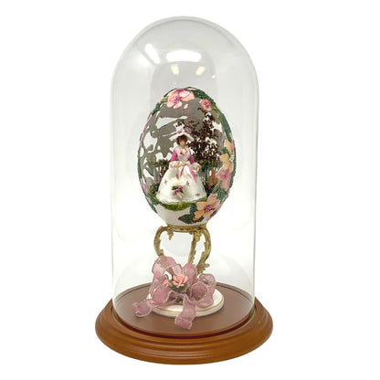 Spring Themed Hand Decorated Rhea Egg Under Glass Dome