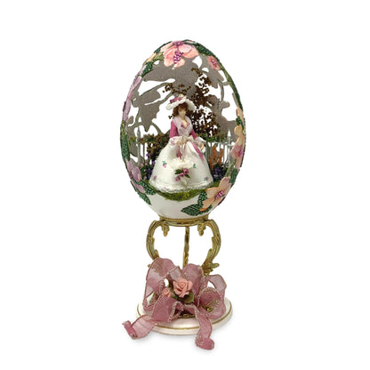 Spring Themed Hand Decorated Rhea Egg Under Glass Dome