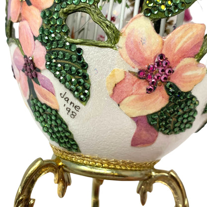 Spring Themed Hand Decorated Rhea Egg Under Glass Dome